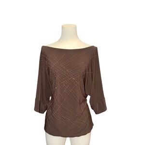 Bleeker & McDougal Sequin Top Women XL Brown Good Batwing Boat Neck D2FKYGG1